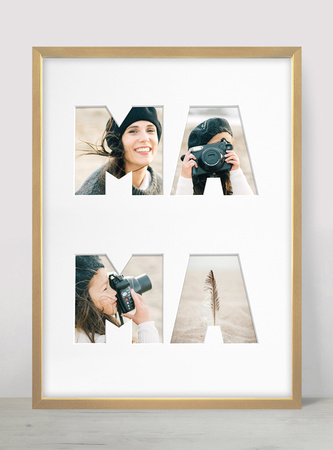 Ramka MAMA 30x40 cm w kolorze jasnego drewna z białym passe partout