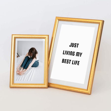 Pakiet 5 szt. złotych ramek drewnianych na zdjęcia DRWA FZ 10x15 cm