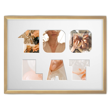 Ramka na URODZINY 30x40 cm w kolorze naturalnego drewna z białym passe partout