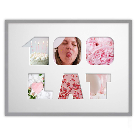 Ramka na URODZINY 30x40 cm w kolorze szarym z białym passe partout