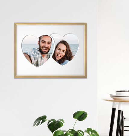 Ramka DWA SERCA 30x40 cm w kolorze jasnego drewna z białym passe partout