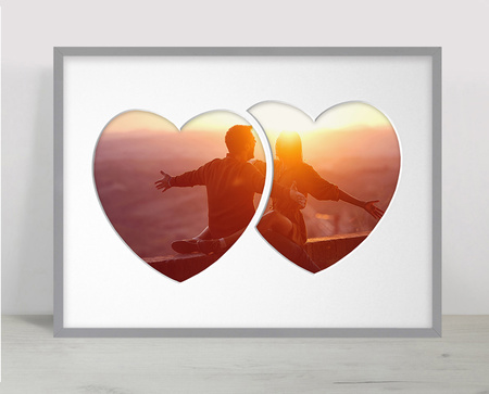 Ramka DWA SERCA 30x40 cm w kolorze szarym z białym passe partout