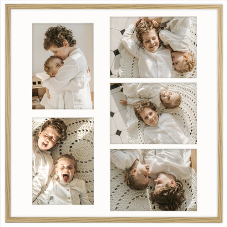 Foto Galeria 50x50 cm kolor dębowy Ramka na 5 zdjęć 15x21 cm z Passe Partout