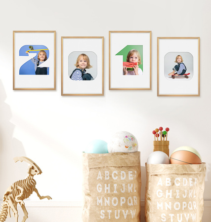 Ramka na zdjęcia CYFERKA "3" 21x30 cm naturalne drewno z białym passe partout