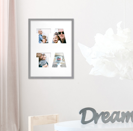 Ramka TATA 30x40 cm w kolorze szarym z białym passe partout