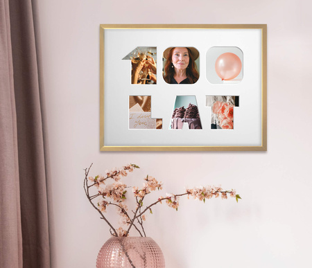 Ramka na URODZINY 30x40 cm w kolorze naturalnego drewna z białym passe partout