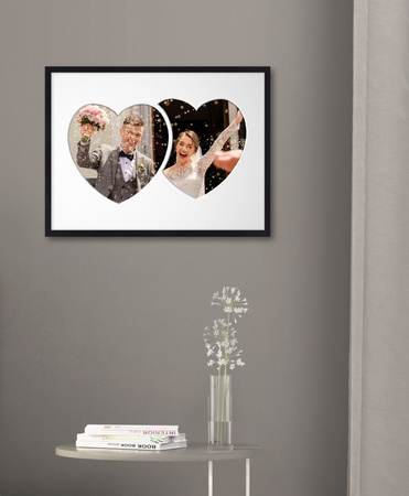 Ramka DWA SERCA 30x40 cm w kolorze czarnym z białym passe partout