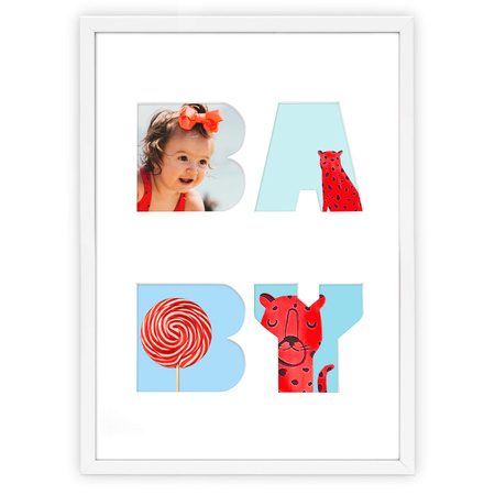 Ramka BABY 30x40 cm w kolorze białym z białym passe partout