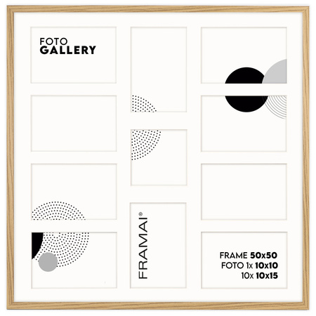 Foto Galeria 50x50 cm kolor dębowy Ramka na 11 zdjęć 10x15 cm i 10x10 cm z Passe Partout