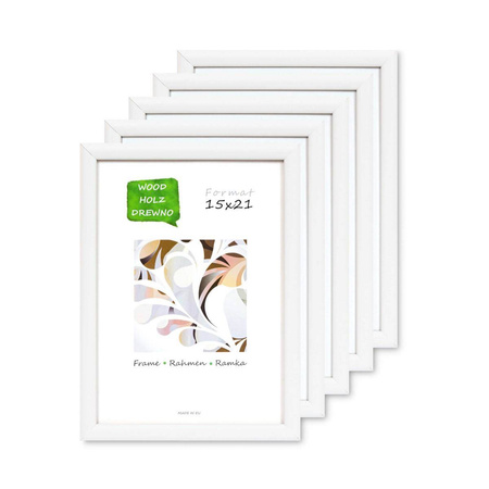 Pakiet 5 szt. białych ramek drewnianych na zdjęcia HIT 01 21x30 cm