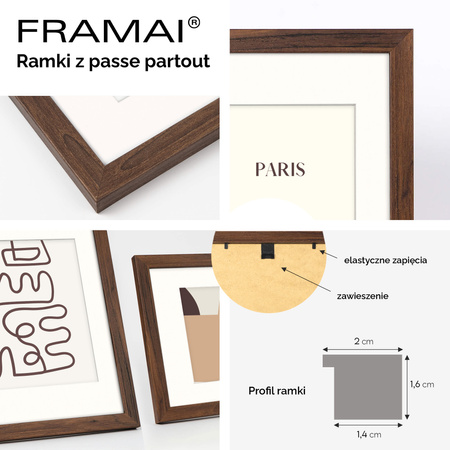 Brązowa ramka na zdjęcia HEN PASS 4 21X29,7 cm z passe partout (15x21 cm)
