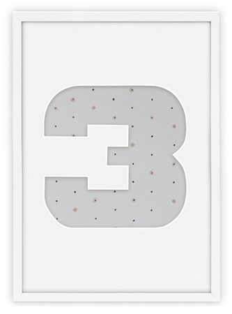 Ramka na zdjęcia CYFERKA "3" 21x30 cm biała z białym passe partout
