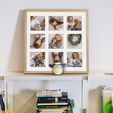 Foto Galeria 40x40 cm kolor dębowy Ramka na 9 zdjęć 10x10 cm z Passe Partout