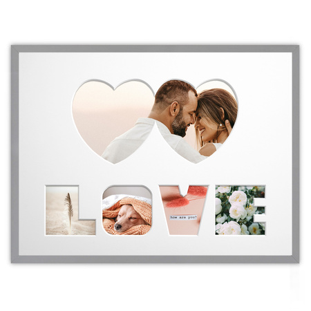Ramka na zdjęcia LOVE 30x40 cm szara z białym passe partout