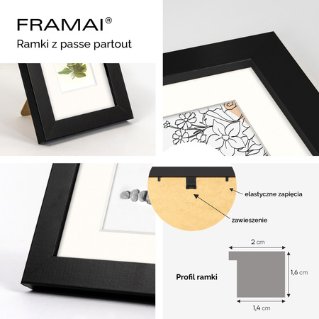 Czarna ramka na zdjęcia HEN PASS 2 21x29,7 cm z passe partout (15x21)