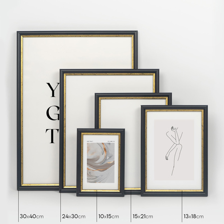 Czarna ramka drewniana ze złotym paskiem DRI CL 2 24x30 cm