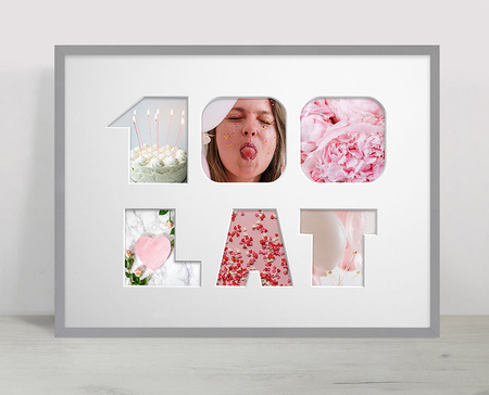 Ramka na URODZINY 30x40 cm w kolorze szarym z białym passe partout