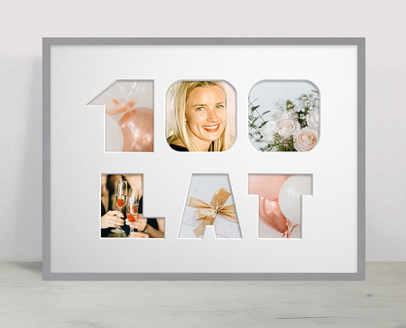 Ramka na URODZINY 30x40 cm w kolorze szarym z białym passe partout