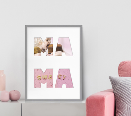 Ramka MAMA 30x40 cm w kolorze szarym z białym passe partout