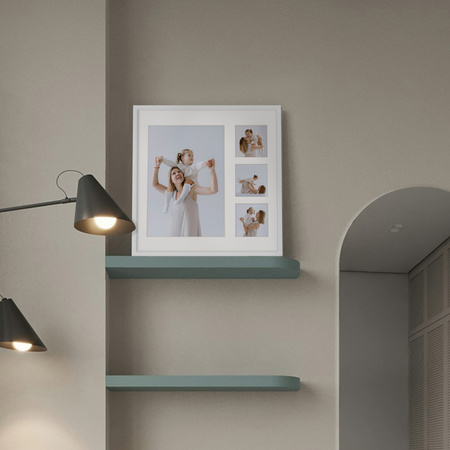 Foto Galeria 40x40 cm kolor biały Ramka na 4 zdjęcia 21x30 cm i 9x9 cm z Passe Partout