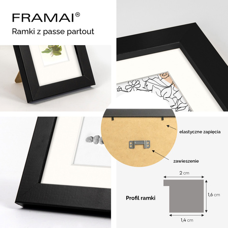Czarna ramka na zdjęcia HEN PASS 2 50x70 cm z passe partout 50x70 (40x60)