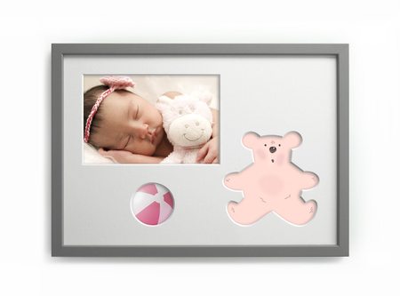 Ramka na zdjęcia do pokoju dziecięcego 21x30 cm szara z białym passe partout