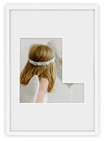 Ramka na zdjęcia LITERKA "L" 21x30 cm biała z białym passe partout