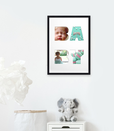 Ramka BABY 30x40 cm w kolorze czarnym z białym passe partout
