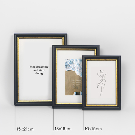 Czarna ramka drewniana ze złotym paskiem DRI CL 2 15x21 cm