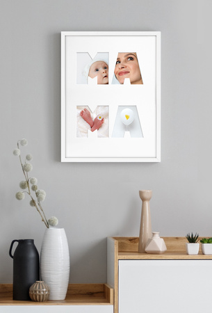 Ramka MAMA 30x40 cm w kolorze białym z białym passe partout