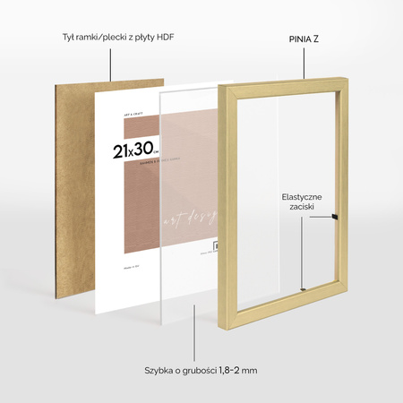 Pakiet 5 szt. złotych ramek drewnianych na zdjęcia PINIA Z 21x30