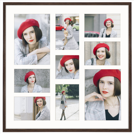 Foto Galeria 50x50 cm brązowa Ramka na 9 zdjęć 10x15 cm 15x21 cm 10x10 cm z Passe Partout