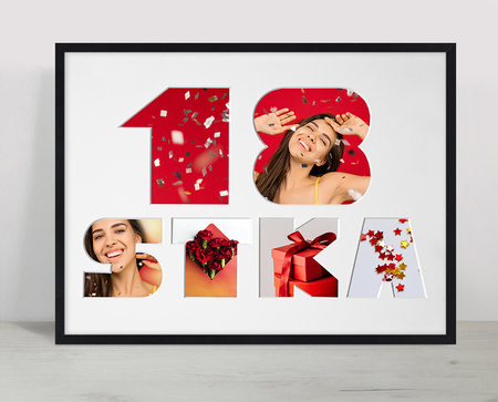 Ramka na 18-ste urodziny 30x40 cm w kolorze czarnym z białym passe partout
