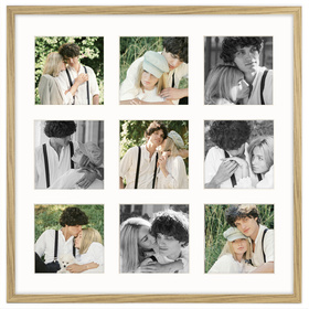 Foto Galeria 40x40 cm kolor dębowy Ramka na 9 zdjęć 10x10 cm z Passe Partout