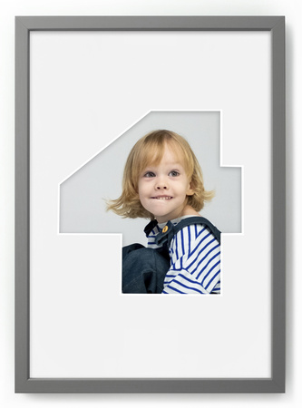 Ramka na zdjęcia CYFERKA "4" 21x30 cm szara z białym passe partout