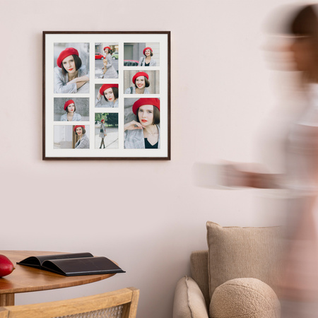 Foto Galeria 50x50 cm brązowa Ramka na 9 zdjęć 10x15 cm 15x21 cm 10x10 cm z Passe Partout