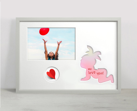 Ramka na zdjęcia do pokoju dziecięcego 21x30 cm biała z białym passe partout
