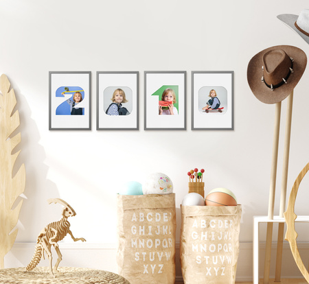 Ramka na zdjęcia CYFERKA "9" 21x30 cm szara z białym passe partout