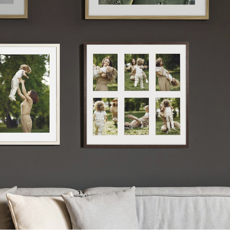 Foto Galeria 40x40 cm kolor brązowy Ramka na 6 zdjęć 10x15 cm z Passe Partout