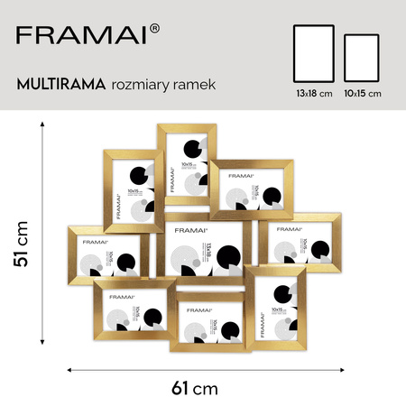 Multirama MULTI HEN Z ramka na zdjęcia na 9 zdjęć - złota