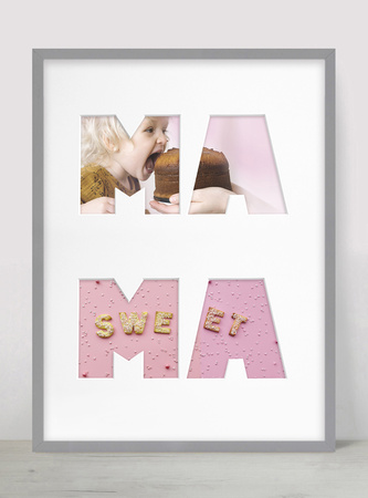 Ramka MAMA 30x40 cm w kolorze szarym z białym passe partout