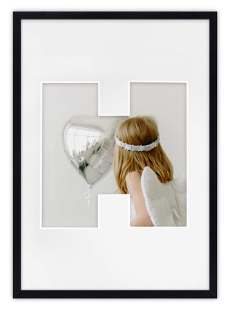 Ramka na zdjęcia LITERKA "H" 21x30 cm czarna z białym passe partout