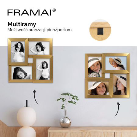Multirama MULTI HEN 2 ramka na zdjęcia. Złota multirama na cztery zdjęcia