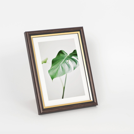 Brązowa ramka drewniana ze złotym paskiem DRI CL 4 13x18 cm