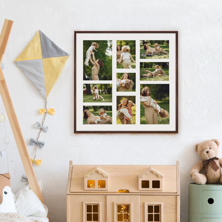 Foto Galeria 50x50 cm brązowa Ramka na 9 zdjęć 10x15 cm 15x21 cm 10x10 cm z Passe Partout