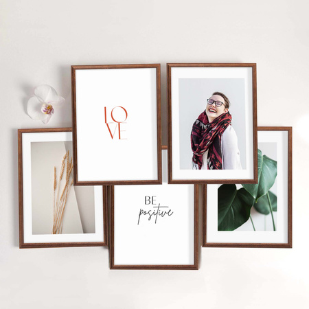 Pakiet 5 szt. brązowych ramek drewnianych na zdjęcia DRWA 4 21x30 cm