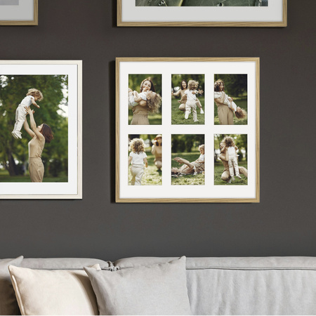 Foto Galeria 40x40 cm kolor dębowy Ramka na 6 zdjęć 10x15 cm z Passe Partout