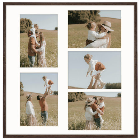 Foto Galeria 50x50 cm brązowa Ramka na 5 zdjęć 15x21 cm z Passe Partout