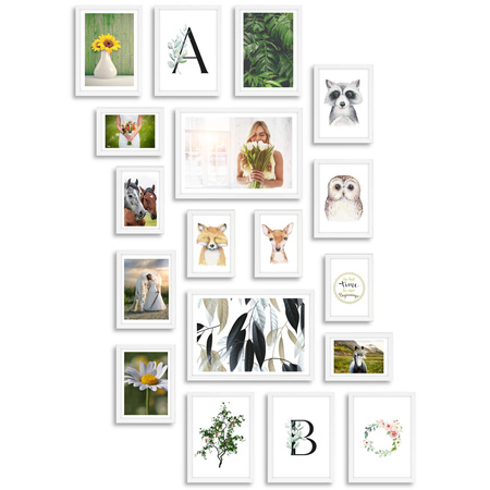 Nowoczesna Biała Galeria Ścienna na 18 Ramki z Plexi - MDF