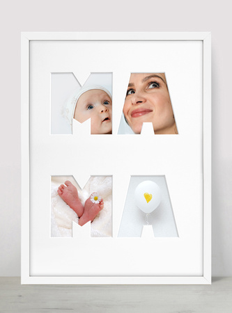 Ramka MAMA 30x40 cm w kolorze białym z białym passe partout